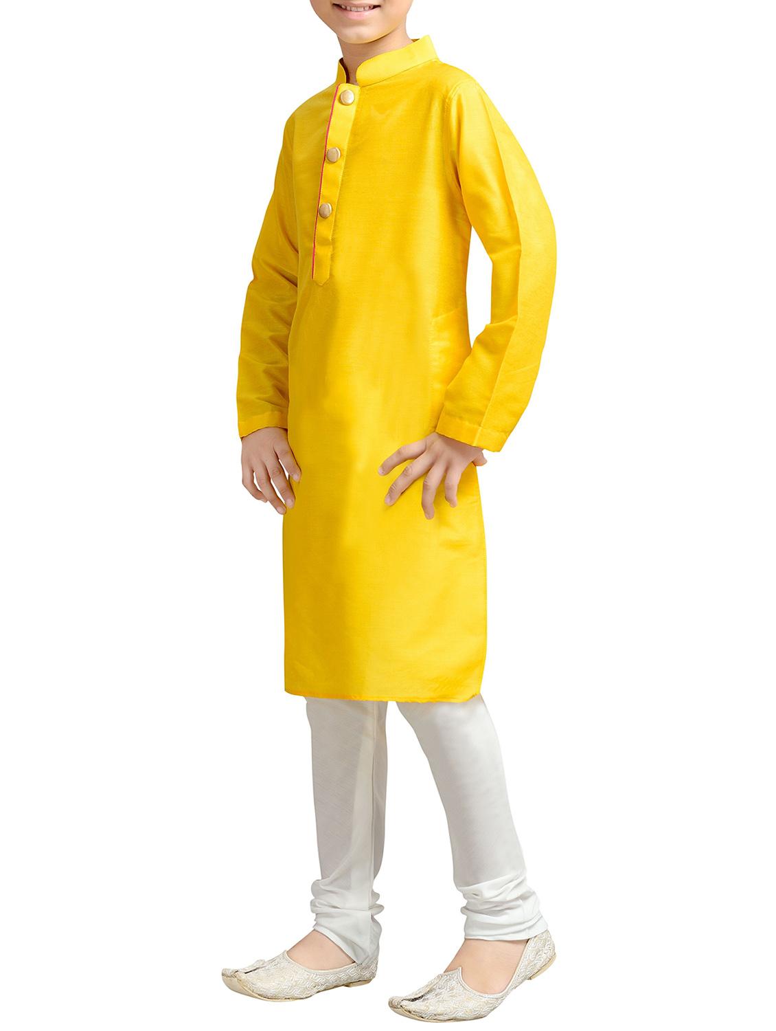 yellow cotton blend kurta set - 15288500 - Zoom Image - 2