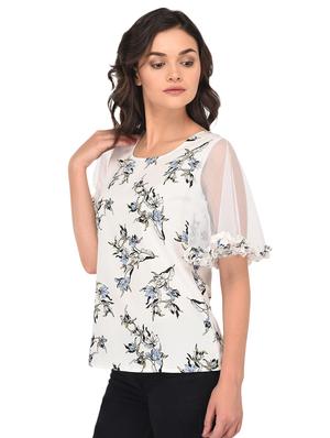 white floral crepe top - 15290652 - Standard Image - 2