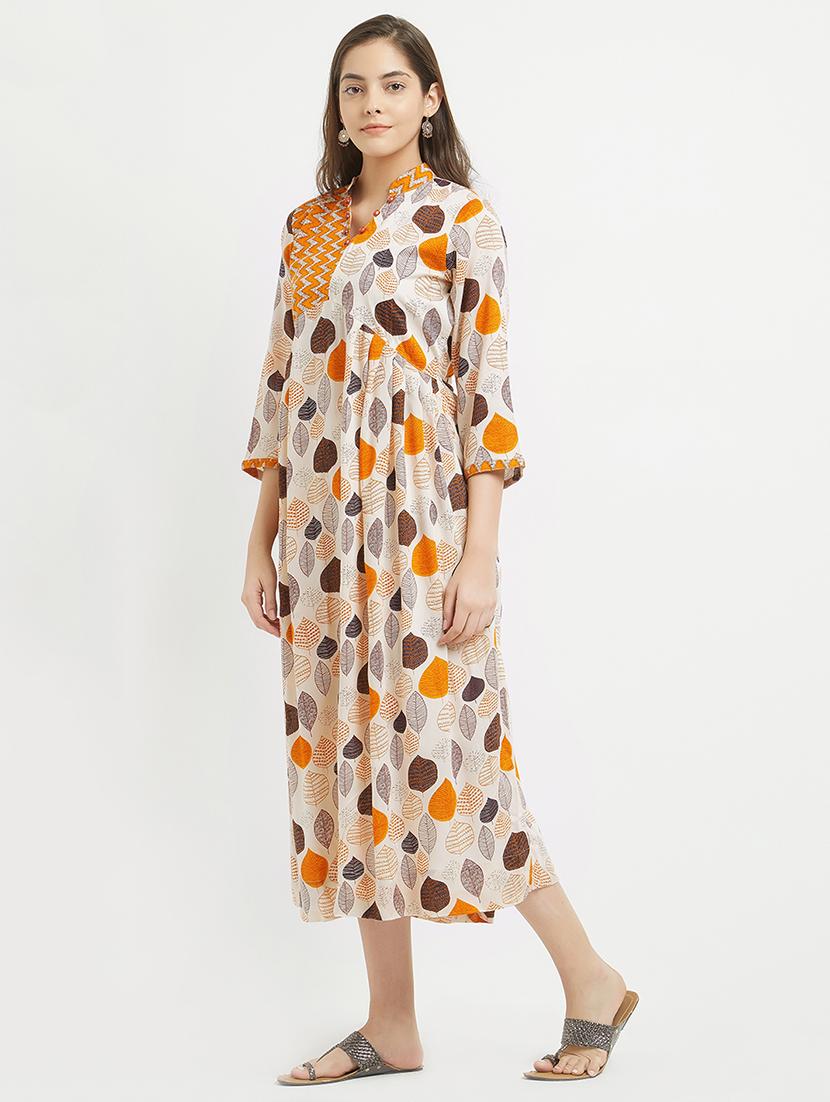 beige rayon fusion kurta - 15291967 - Zoom Image - 2