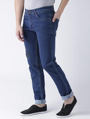 blue denim patched jeans - 15293430 - Standard Image - 2