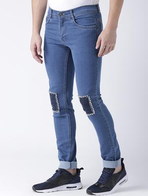 blue denim patched jeans - 15293447 - Standard Image - 2