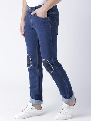 blue denim patched jeans - 15293449 - Standard Image - 2