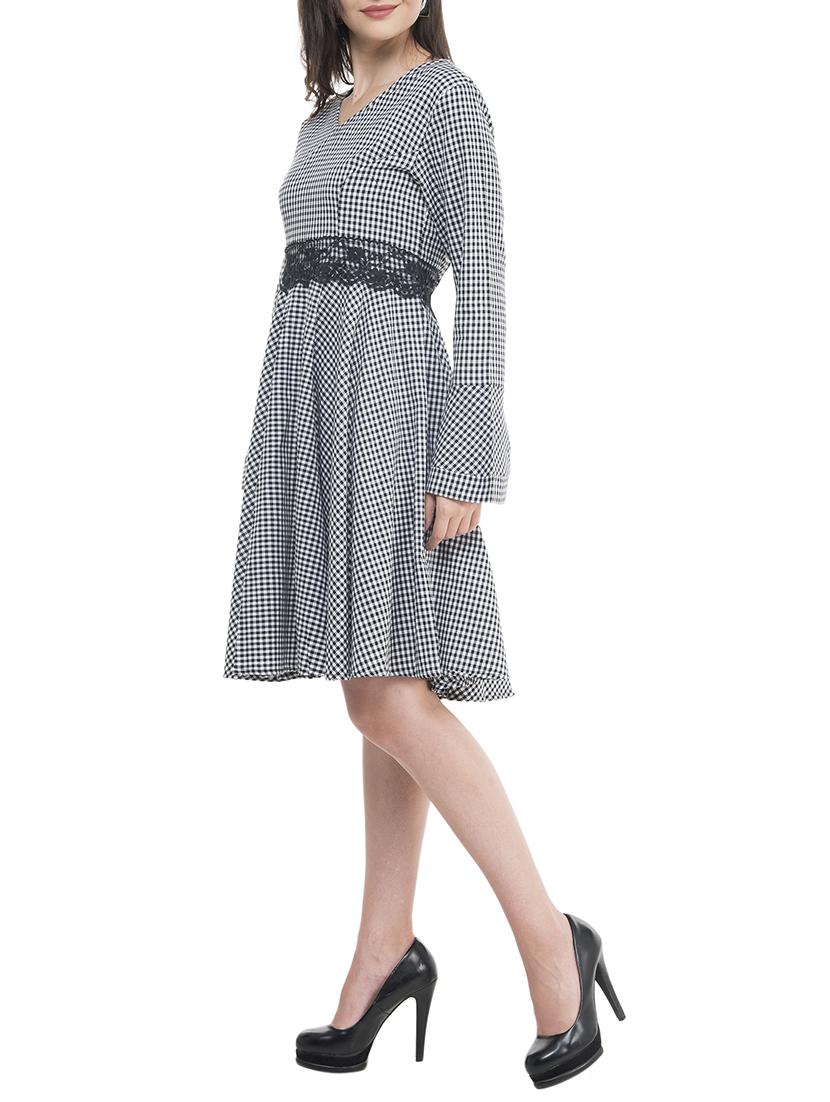 black checkered cotton fit & flare dress - 15293473 - Zoom Image - 2