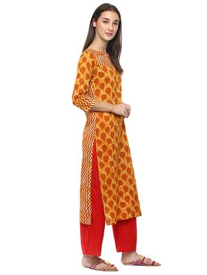 yellow rayon kurta palazzo set - 15294123 - Standard Image - 2