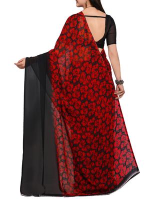 Contrast bordered printed saree with blouse - 15295646 - Standard Image - 2