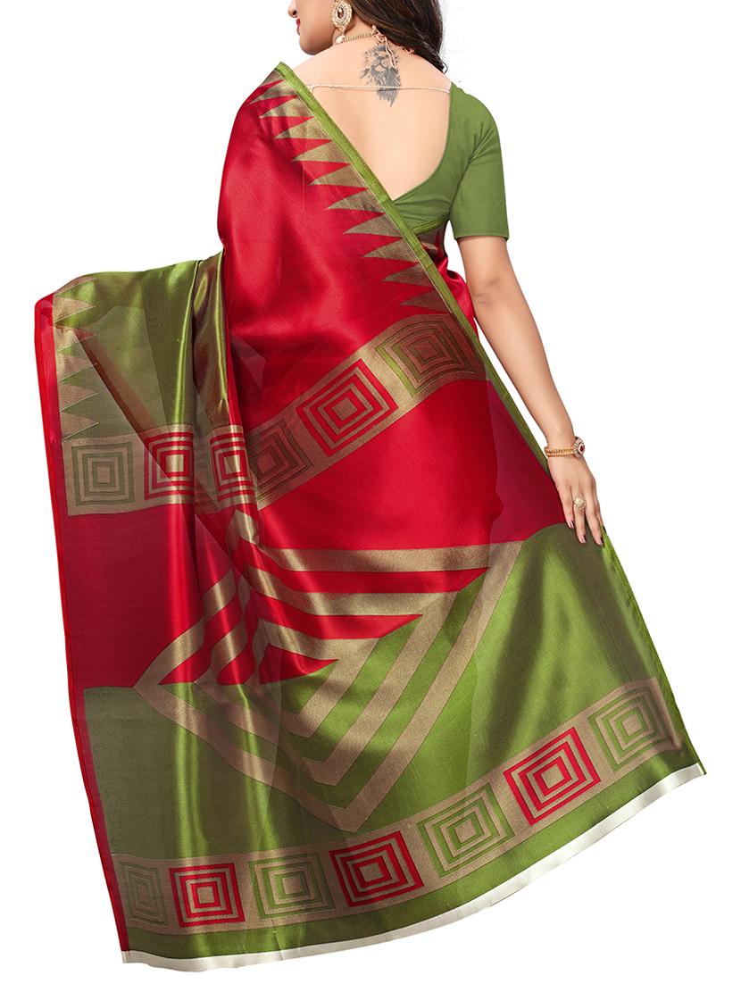 geometric printed red art silk saree with blouse - 15296063 - Zoom Image - 2