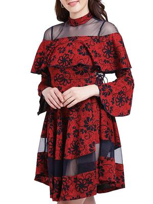 mesh panel printed layered dress - 15296199 - Standard Image - 2