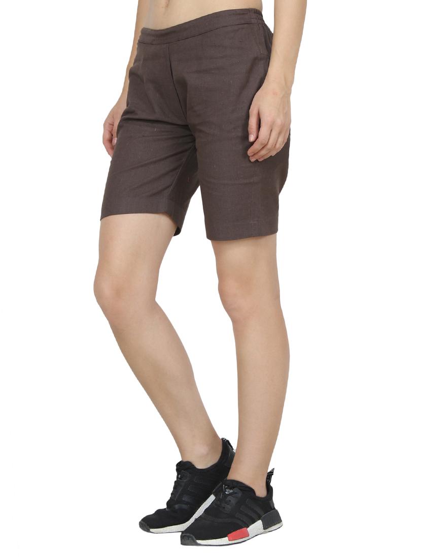 solid brown cotton shorts - 15296238 - Zoom Image - 2