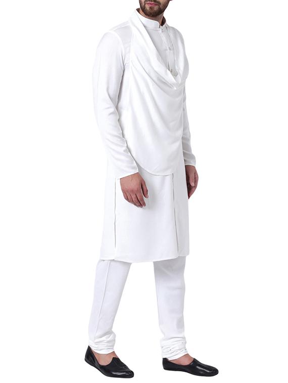 white rayon kurta pyjama set - 15296398 - Zoom Image - 2