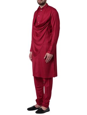 maroon rayon kurta pyjama set - 15296400 - Standard Image - 2