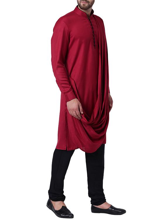 maroon rayon kurta pyjama set - 15296405 - Zoom Image - 2