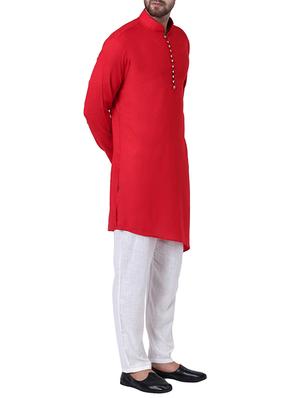 red rayon asymmetric kurta pyjama set - 15296413 - Standard Image - 2