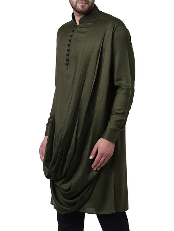 green solid long kurta - 15296447 - Zoom Image - 2