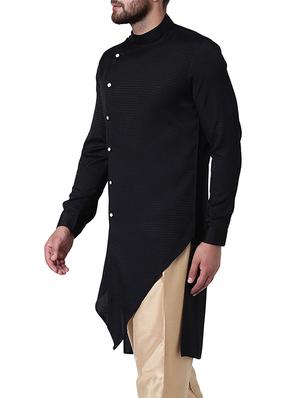black silk blend asymmetric kurta - 15296464 - Standard Image - 2