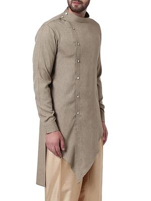beige silk blend asymmetric kurta - 15296467 - Standard Image - 2