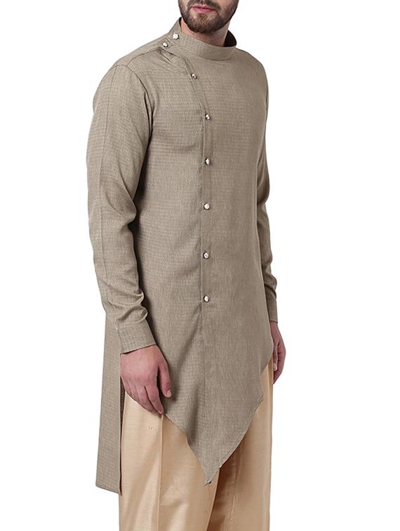 beige silk blend asymmetric kurta - 15296467 - Zoom Image - 2