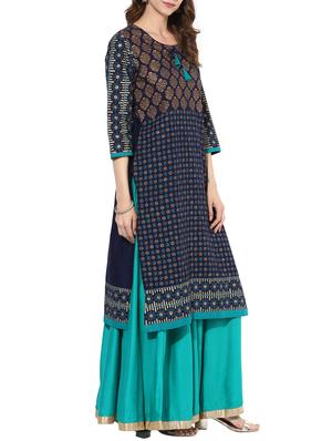 block printed straight kurta - 15297621 - Standard Image - 2
