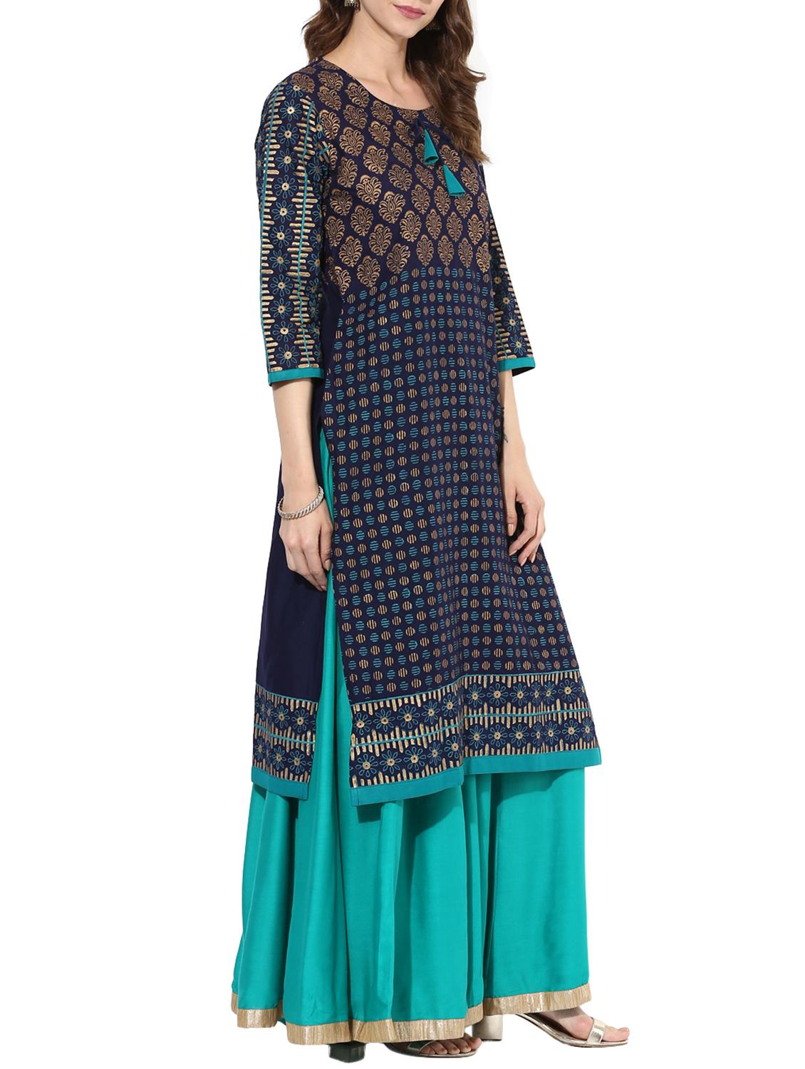 block printed straight kurta - 15297621 - Zoom Image - 2