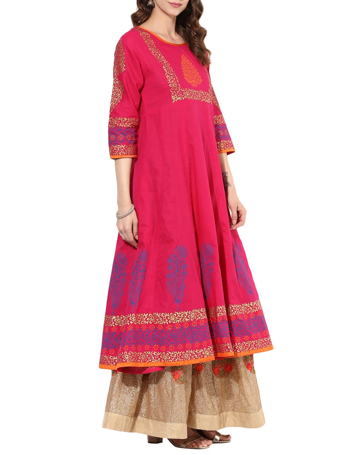 anarkali hand block printed kurta - 15297624 - Zoom Image - 2