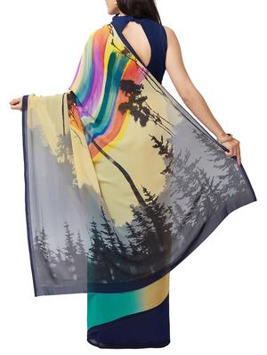 beige georgette half & half saree with blouse - 15300256 - Standard Image - 2