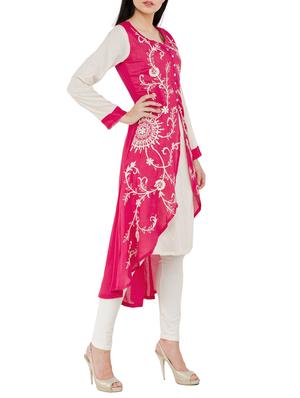 pink rayon layered kurta - 15300265 - Standard Image - 2