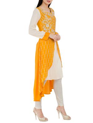 yellow rayon layered kurta - 15300266 - Standard Image - 2