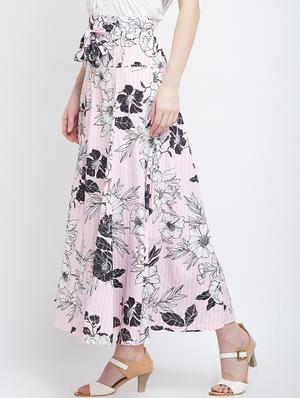 pink crepe floral flared skirt - 15300326 - Standard Image - 2
