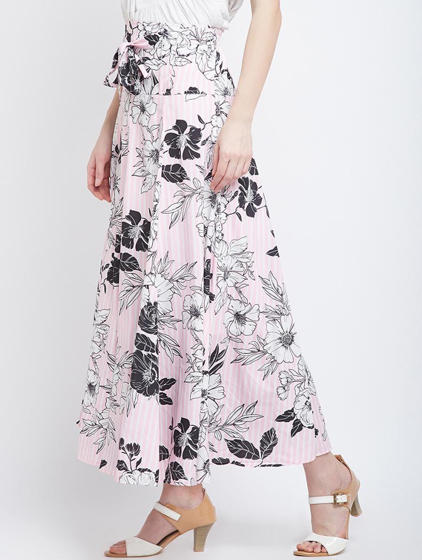 pink crepe floral flared skirt - 15300326 - Zoom Image - 2