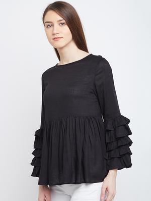ruffle sleeved flared top - 15300361 - Standard Image - 2