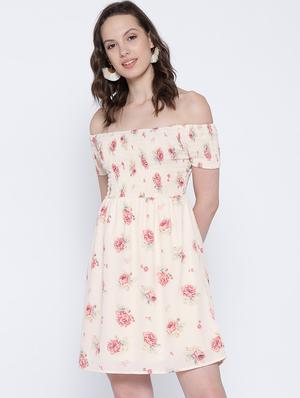 white printed off-shoulder dress - 15300786 - Standard Image - 2