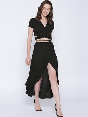 black cotton asymmetric dress - 15300788 - Standard Image - 2