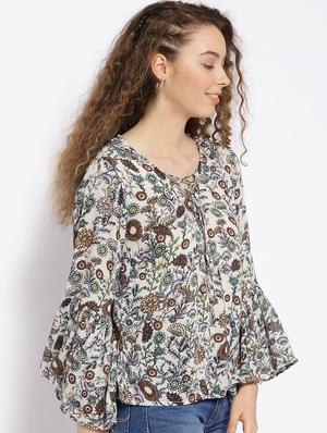 white rayon printed top - 15300790 - Standard Image - 2