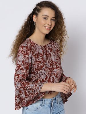 brown rayon printed top - 15300792 - Standard Image - 2