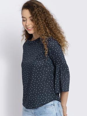 navy blue rayon printed top - 15300793 - Standard Image - 2