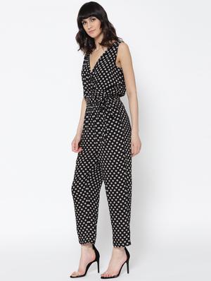 black printed rayon full leg jumpsuit - 15300807 - Standard Image - 2