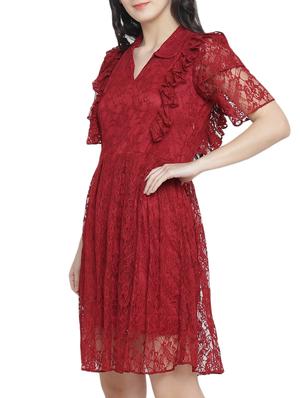 frill detail net fit & flare dress - 15301126 - Standard Image - 2