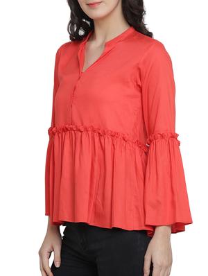 bell sleeved frill trim detail top - 15301134 - Standard Image - 2