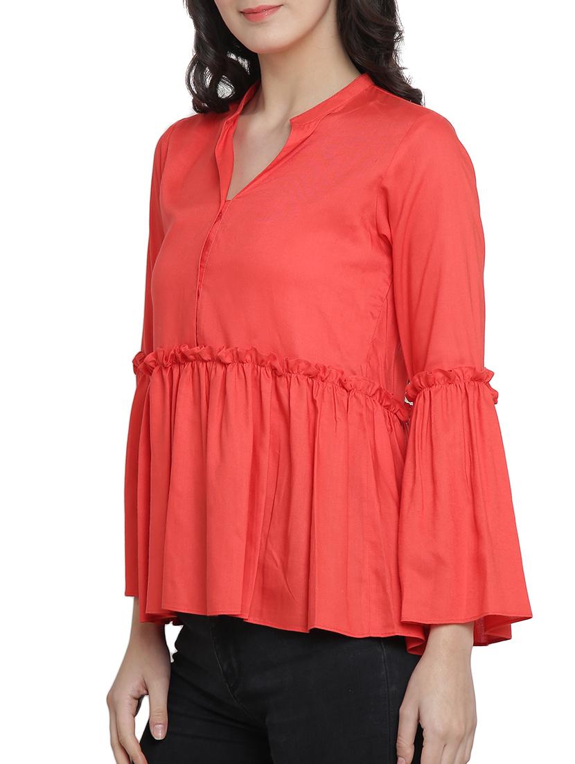 bell sleeved frill trim detail top - 15301134 - Zoom Image - 2