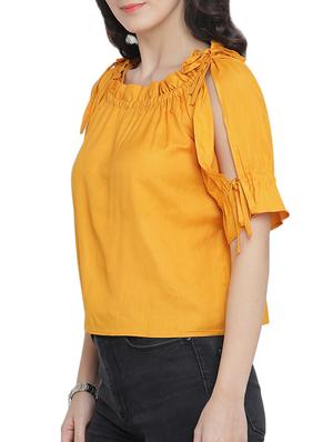 drawstring neckline slit sleeved top - 15301136 - Standard Image - 2
