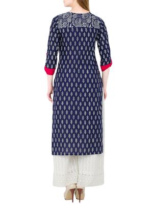 blue cotton straight kurta - 15302259 - Standard Image - 2