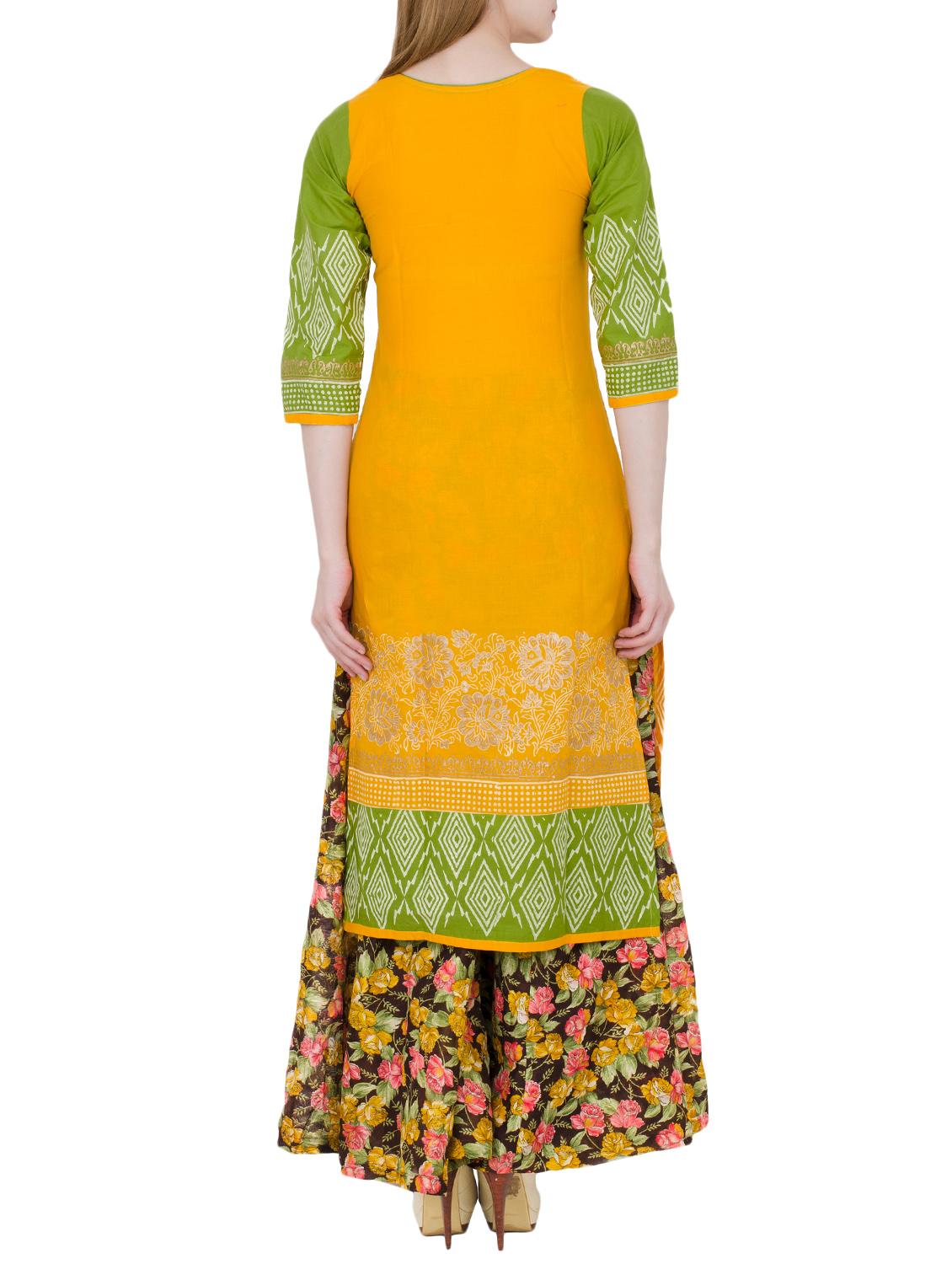 yellow cotton straight kurta - 15302266 - Zoom Image - 2