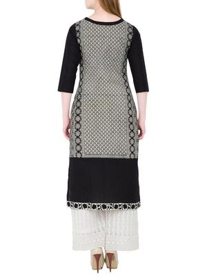 black cotton straight kurta - 15302272 - Standard Image - 2