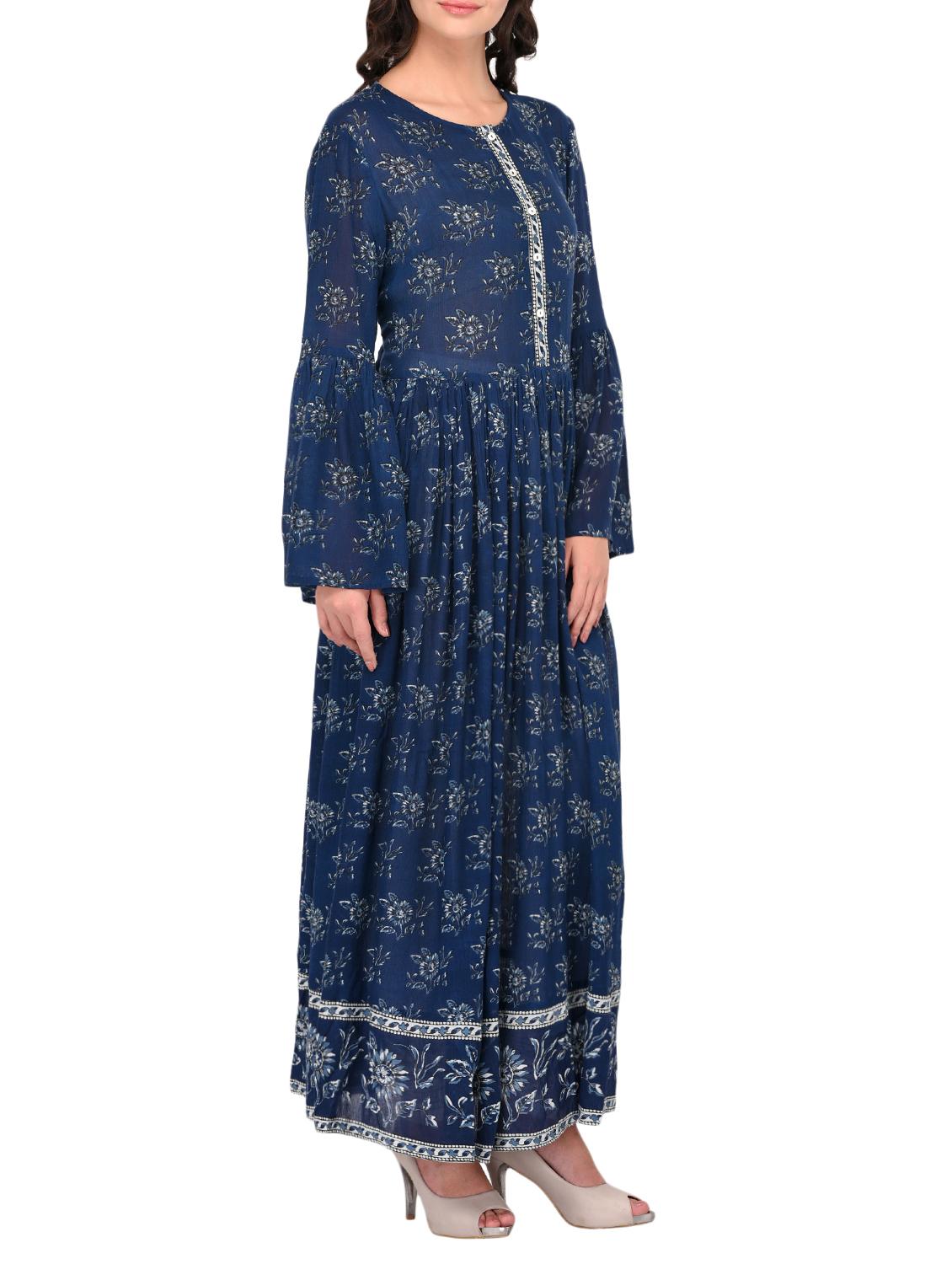 navy blue flared kurta - 15302815 - Zoom Image - 2