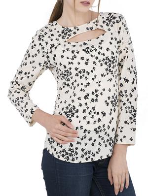 Cut outs neckline floral top - 15304817 - Standard Image - 2