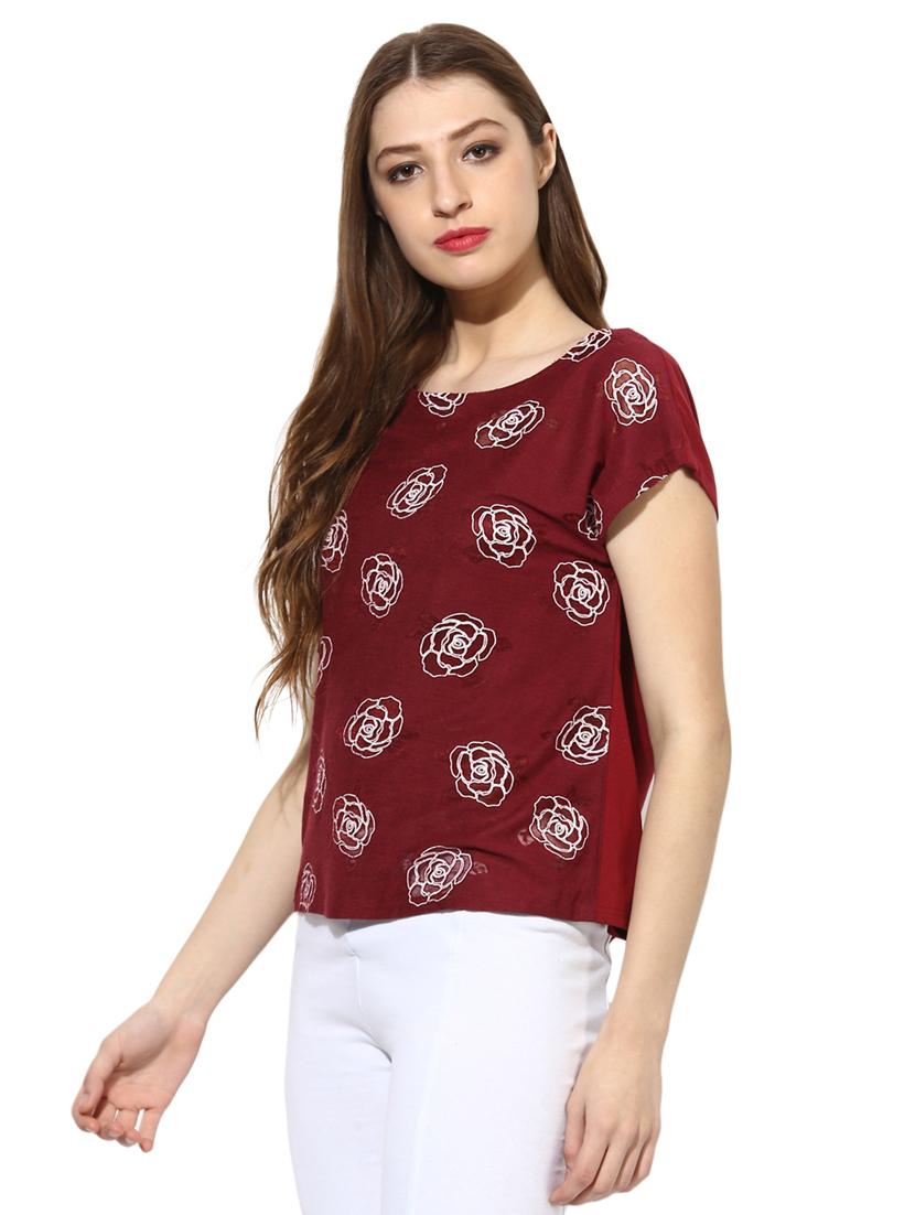 maroon cotton floral top - 15305961 - Zoom Image - 2