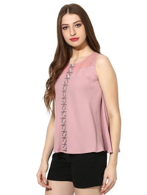 embellished sheer panel neck top - 15305992 - Standard Image - 2