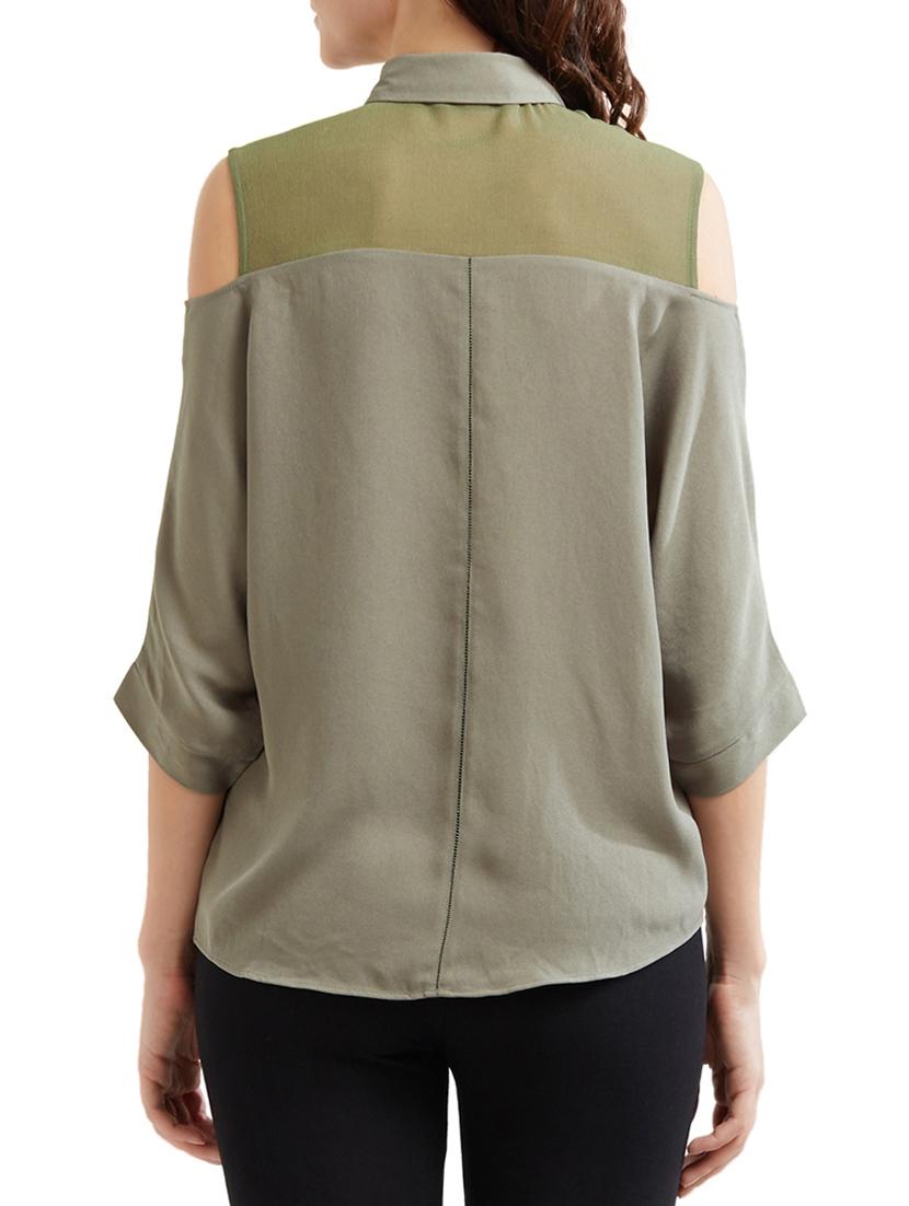 grey cold-shoulder shirt top - 15305998 - Zoom Image - 2