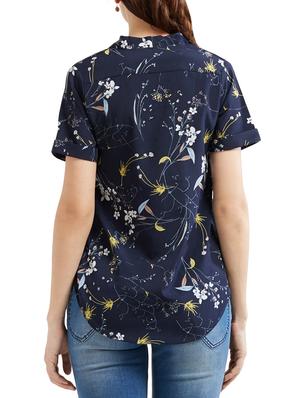 navy blue printed v-necktop - 15306002 - Standard Image - 2