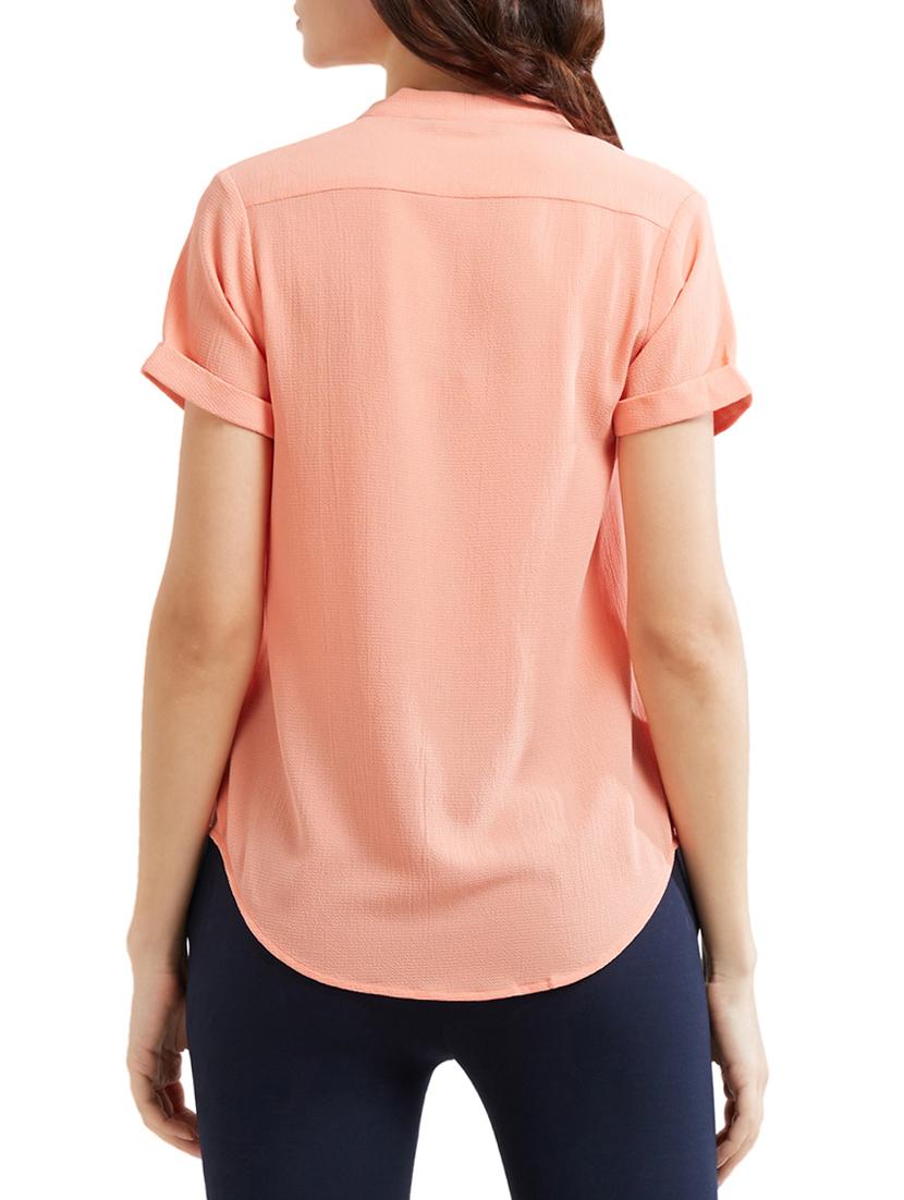 pink solid v-neck top - 15306015 - Zoom Image - 2