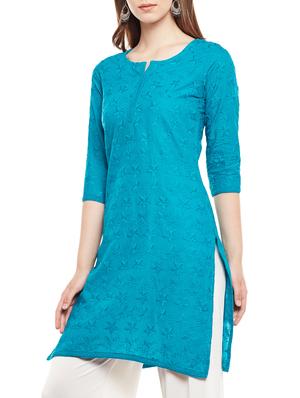 sky blue cotton straight solid kurta - 15307348 - Standard Image - 2